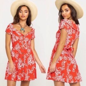 Free People A Thing Called Love Red White Floral Hawaiian Dress 10
